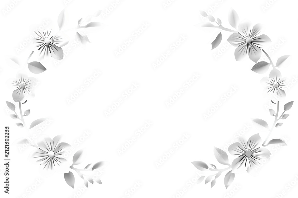 Fototapeta premium Delicate white flower oval border isolated on transparent background