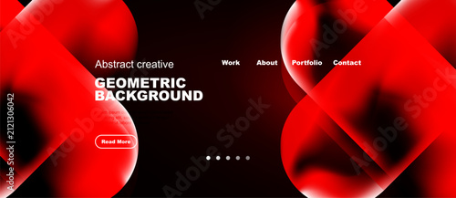 Fotografie Dynamic red shapes dominate black background