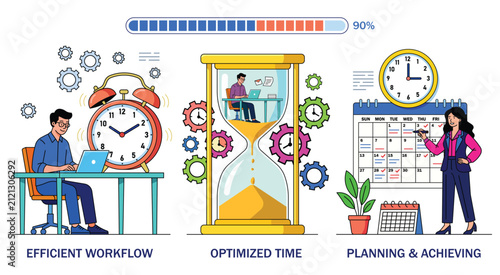 Time management workflow planning productivity concept with scheduling and deadline organization illustration