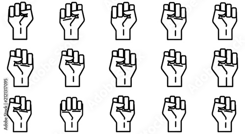 Raised Fist Icon Set Linear Style On White Background activism
