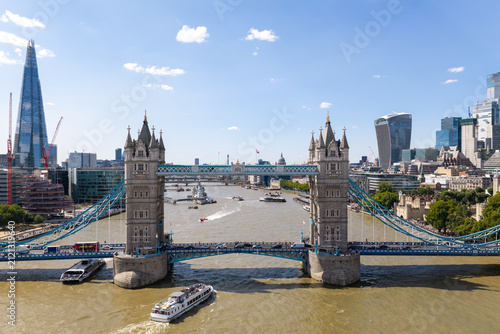Tower Bridge Spanning the River Thames in London Under a Clear Blue Sky at Midday