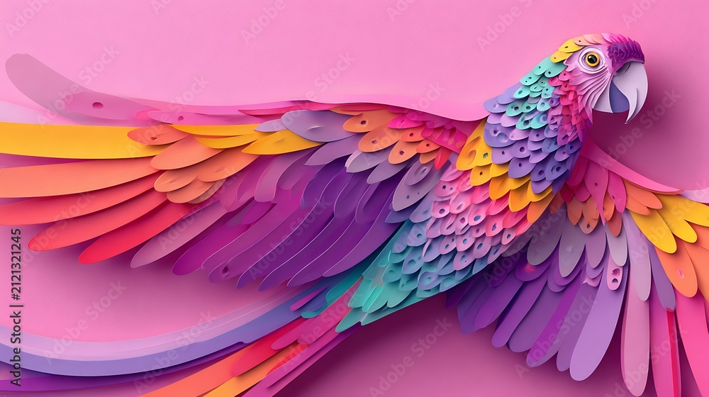 Obraz premium Digital of a colorful dragon with purple wings and yellow flames on red background