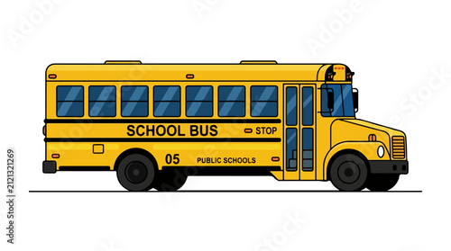 Yellow School Bus Flat Cartoon Vector Illustration