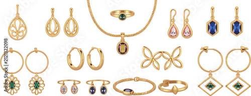 Canvastavla Assorted gold and precious stone jewelry vector illustration