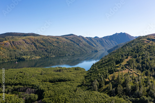 Canvas Print Aerial drone photo of deep blue Coldwater Lake near Mount St