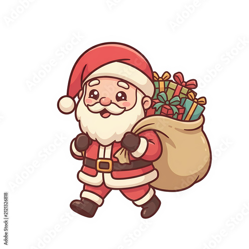 Cute Kawaii Santa Claus Carrying Gift Sack Christmas Sticker