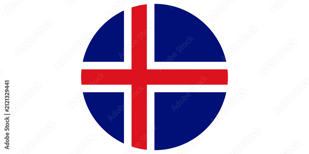 Fototapeta premium Circular flag of iceland with blue field and red cross bordered in white on transparent background.