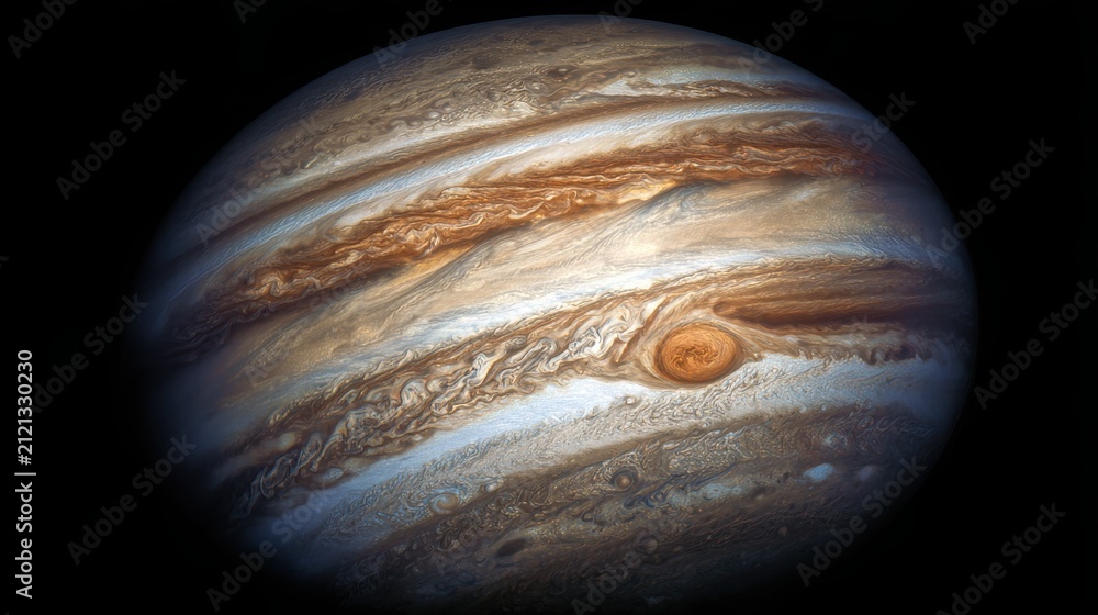 Fototapeta premium Gas giant planet surface featuring the great red spot in deep space