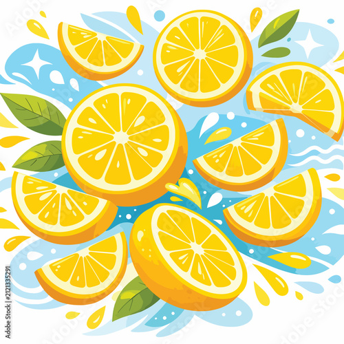 Fresh citrus slices with vibrant splash design