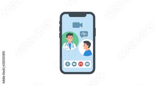 Telemedicine app on smartphone screen for online medical consultation.