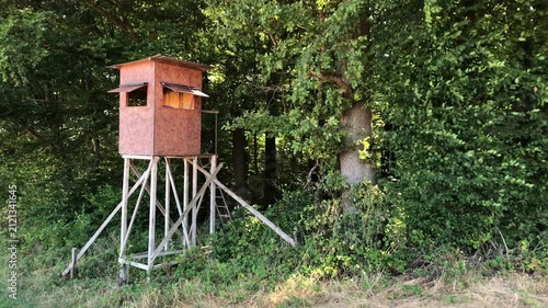 Wooden high rise stand with ladder in a forest in Germany Europe