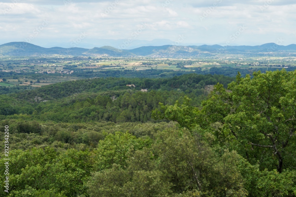 Fototapeta premium Panoramic Mountain View of Lush Green Forests and Distant Valley