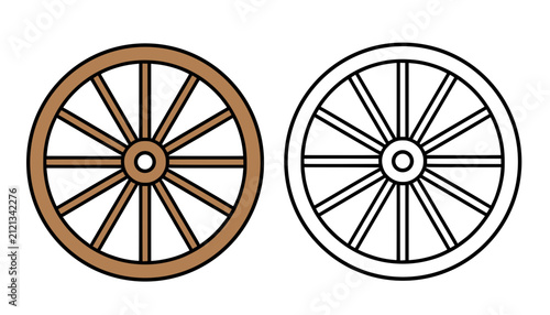 Foto Wagon wheel illustration icon in line art and colored style, for coloring page o