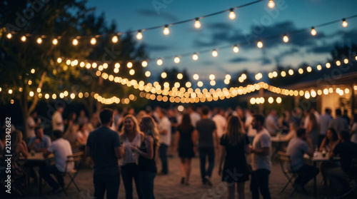 Outdoor Evening Party Under Warm String Lights