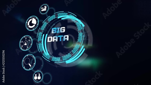 Visualizing large scale corporate big data processing on dark cyan digital hud display displaying interactive graphics