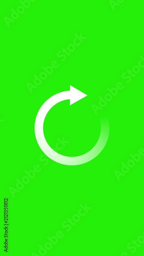 Animated circular arrow loading mark with green screen background