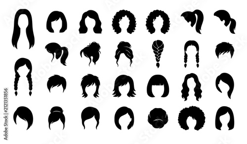 Canvastavla Diverse women hairstyles and female haircuts silhouette vector collection featur