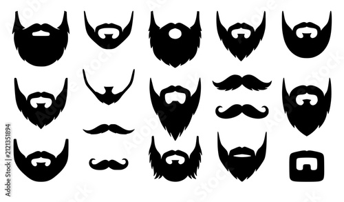 Cuadro en lienzo Men facial hair and beard styles icon set featuring full beard silhouettes, curl