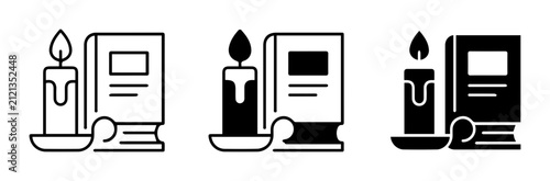 Foto Candle and Book Icons, Vintage Reading Symbols, Historical Knowledge Graphics, C