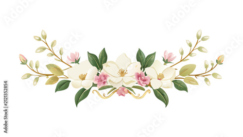 Soft Pink and White Floral Divider with Green Leaves
