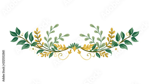 Green and Gold Botanical Leaf Divider with Elegant Curved Ornament