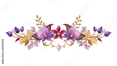 Purple and Burgundy Flower Divider with Golden Botanical Accents
