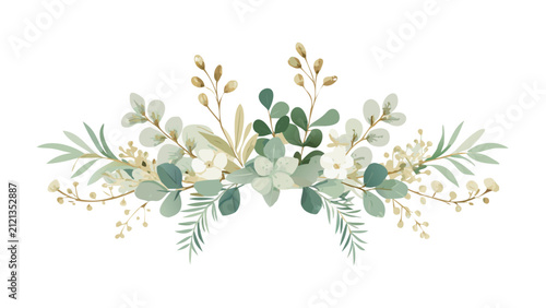 Soft Eucalyptus Botanical Divider with Pale Green Leaves and Gold Berries
