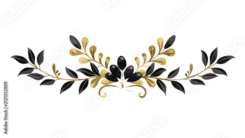 Black and Gold Leaf Branch Divider with Elegant Curved Flourishes