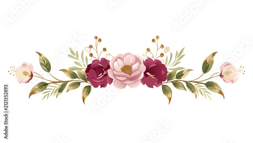 Romantic Pink and Burgundy Rose Botanical Divider Vector