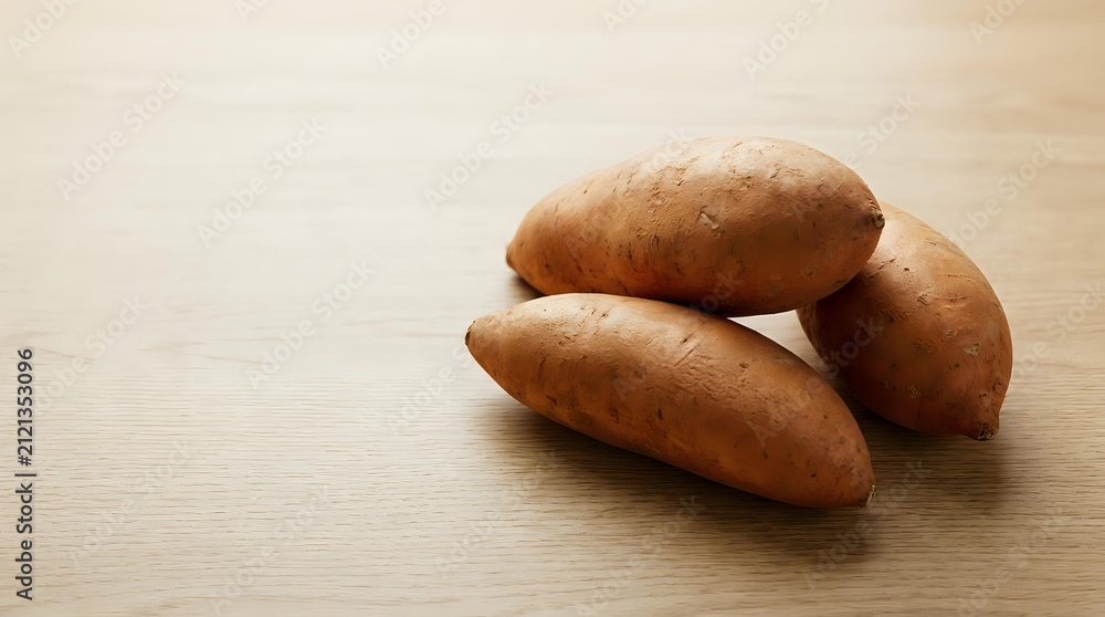 Fototapeta premium Russet potatoes arranged on light wooden surface, suitable for food photography, cooking blogs, recipe illustrations, and culinary content.