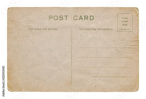 Фотография vintage postcard back template with aged paper texture isolated on transparent b
