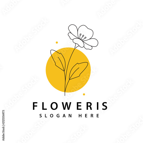 Blooming flower minimalist logo design vector