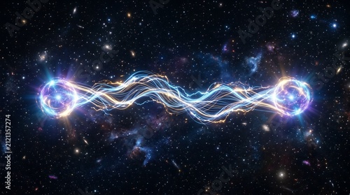 Cosmic energy spheres connected by electric bolts.