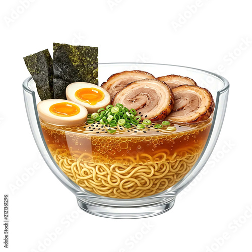 Ramen Bowl Transparent Cross Section Layers Isolated White - Generative AI