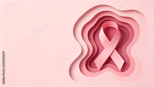 Layered Pink Paper Cutout Art Breast Cancer Awareness Ribbon October Womens Health Support Hope Charity Campaign