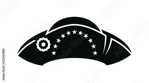 Black silhouette of a historic tricorne hat with stars.