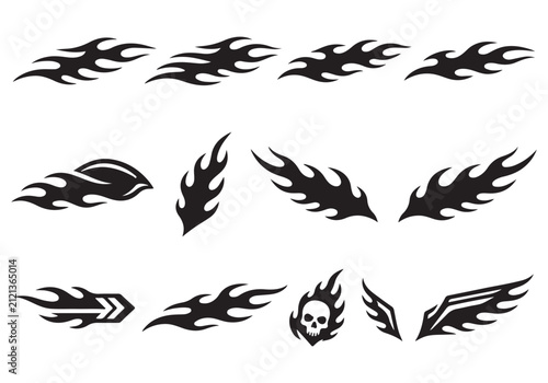 Black Fire Flame Silhouette Collection for Logo Tattoo and Decorative Design