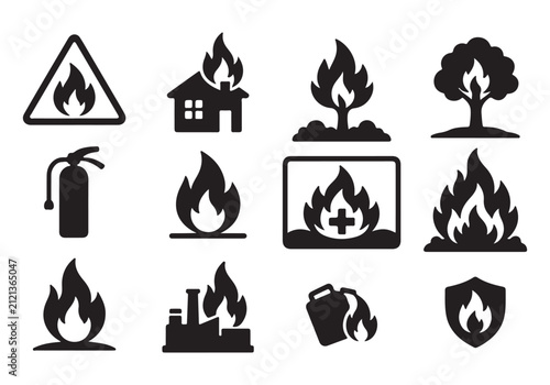 Black Fire Flame Silhouette Collection for Logo Tattoo and Decorative Design