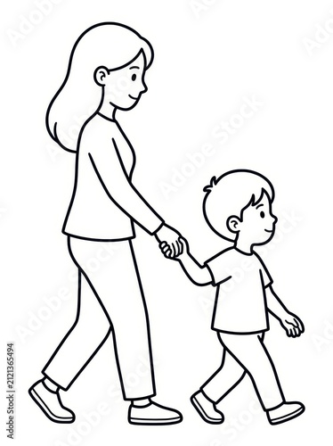 Mother walking hand in hand with child