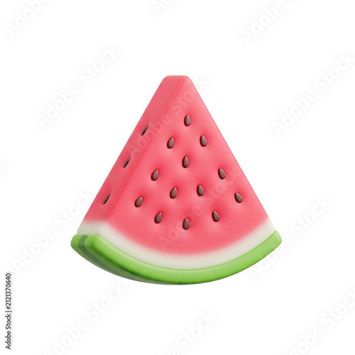 Watermelon slice sits isolated as a vibrant 3D fruit icon on transparent background
