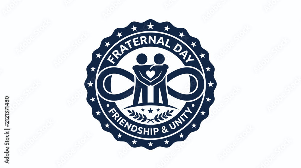 Fototapeta premium Fraternal Day emblem featuring two figures hugging inside an infinity symbol.