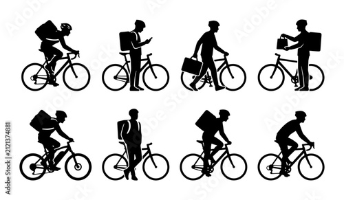 Foto 70 Diverse Cyclist Silhouettes: Delivery Riders, Commuters, and Business Profess