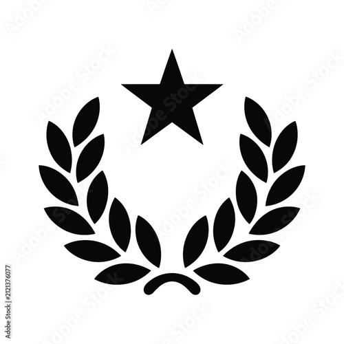 Star and laurel wreath, achievement and award symbol, victory and success concept icon.