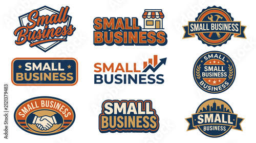 Bild auf Leinwand This collection features various logos emphasizing the theme of small business, showcasing creativity and entrepreneurial spirit in visual branding and design
