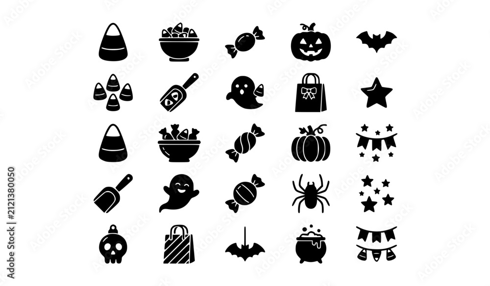 Obraz premium Halloween Candy Corn Icons Black Vector Silhouette Set