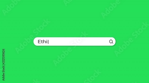 Green screen search bar typing animation with Ethiopia travel query. Flat minimal chroma key design. Perfect for travel, news, social media and marketing content.