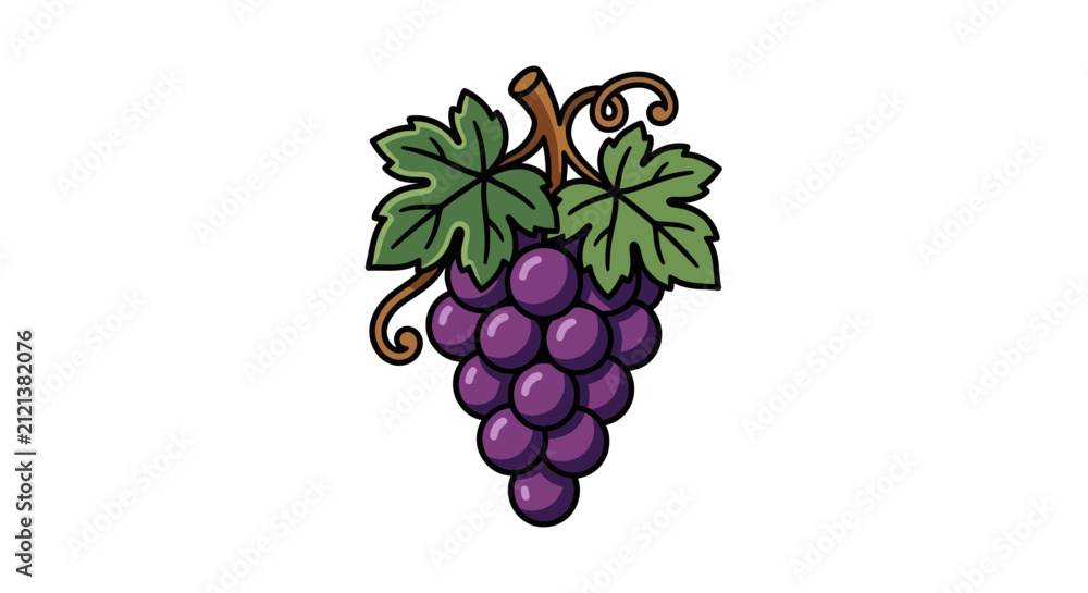 Obraz premium Purple Grapes Bunch with Green Leaves and Vine