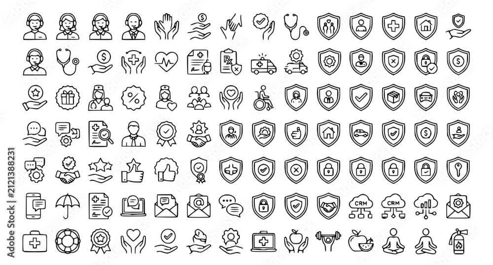Fototapeta premium Editable Customer Care Patient Assistance Outline Vector Icon Set