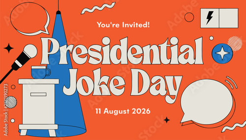 Foto Presidential joke day invitation card design with microphone and podium
