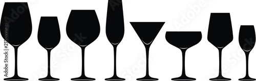 Cuadro en lienzo Wine glasses collection showing different types of crystal stemware for red whit